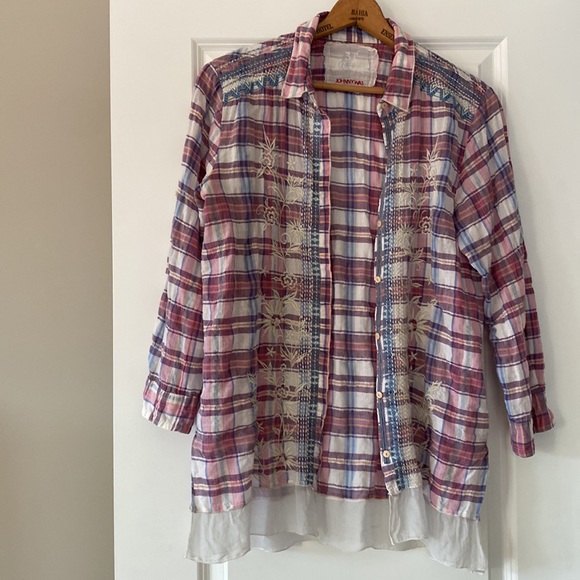JOHNNY WAS 3J Workshop BRANDY CHIFFON FLOUNCE EMBROIDERED SHIRT W GAUZY HEM $268 - Picture 13 of 14